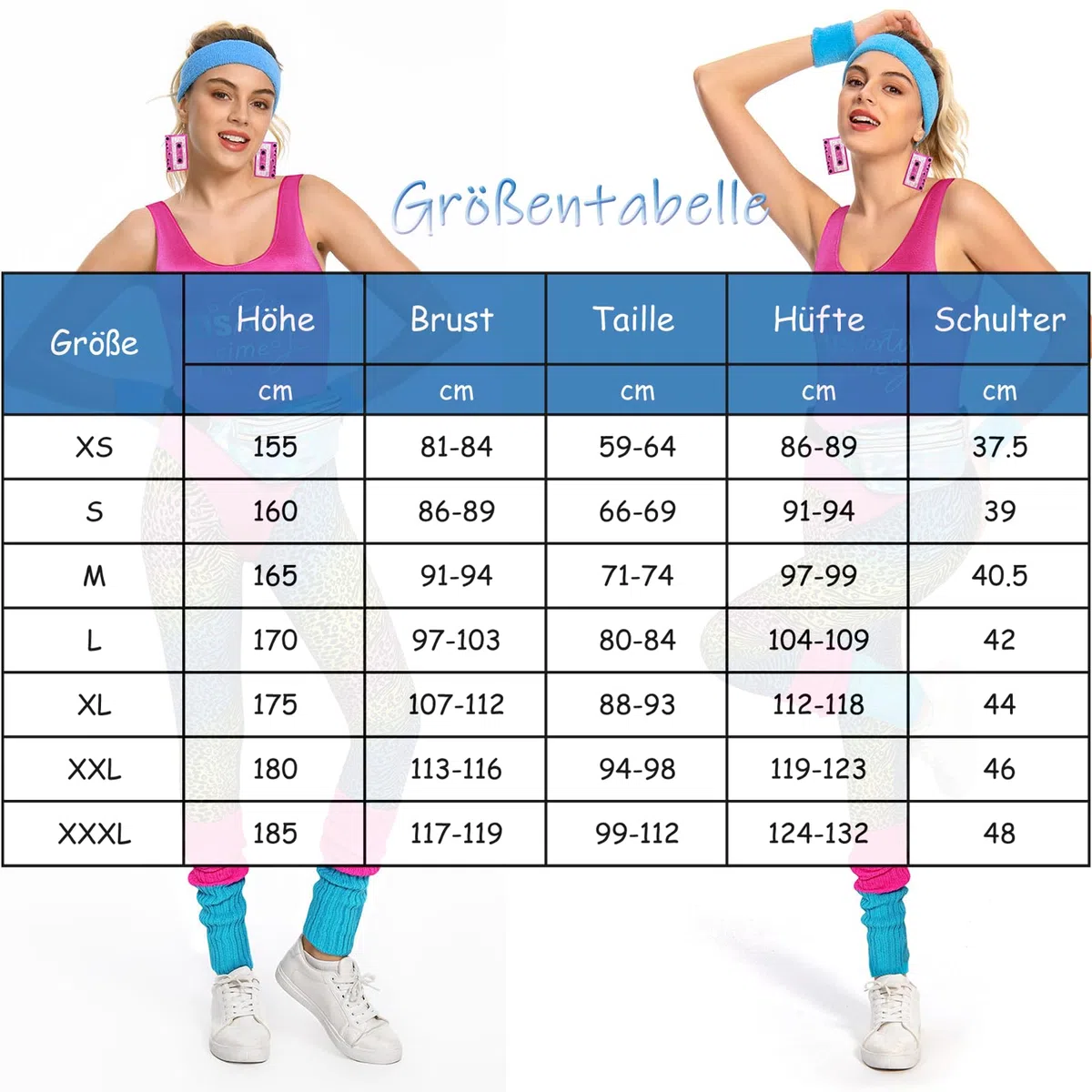Costume da fitness anni '80 da donna, set di 6 pezzi, tuta colorata per aerobica, abbigliamento da yoga e pantaloni sportivi