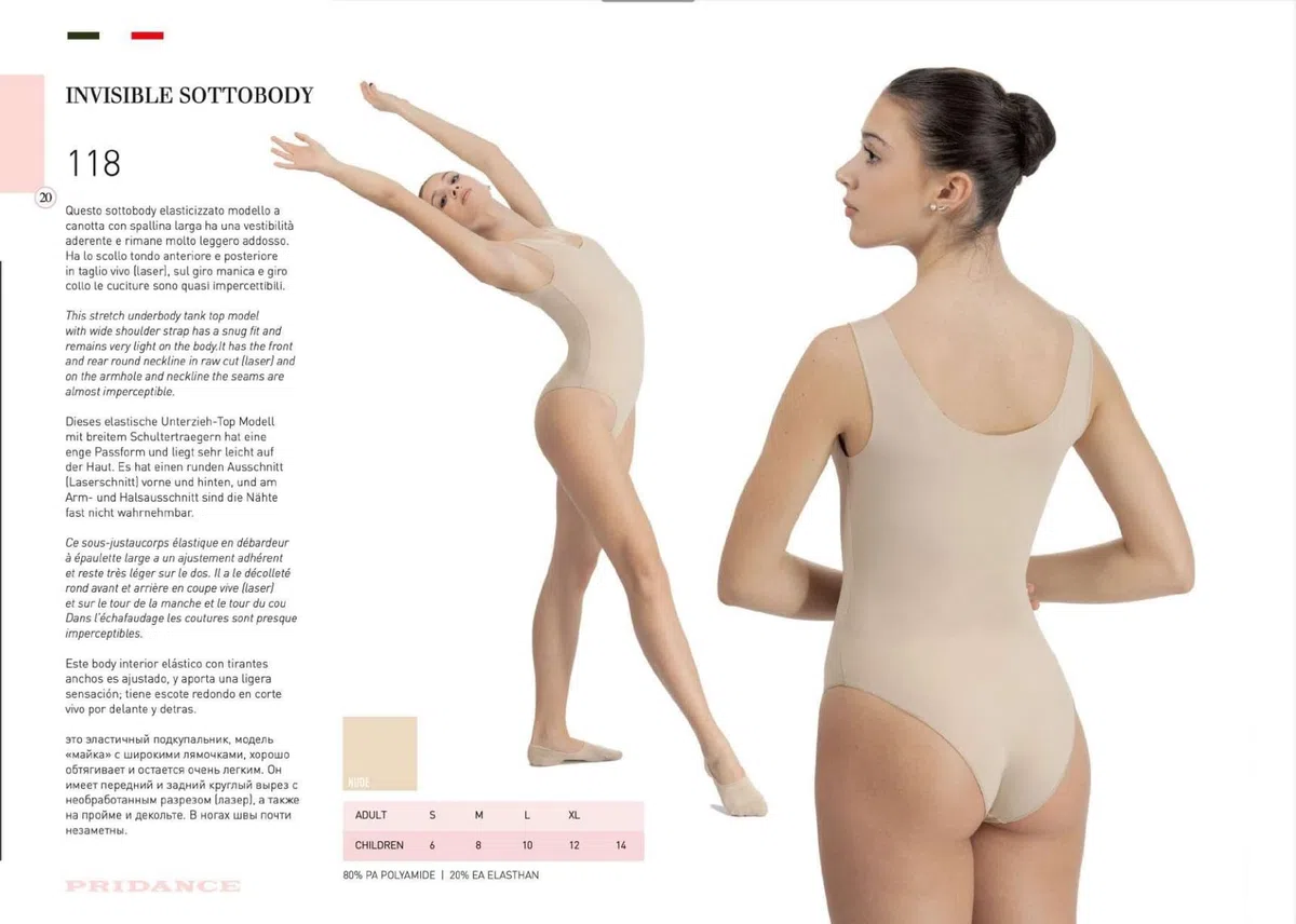 Etoile Sottobody Elasticizzato Modello a Canotta con Spallina Larga per Pridance 118 Ginnastica Ritmica Scollo Tondo Anteriore e Posteriore Ballo Danza Relax Esibizione
