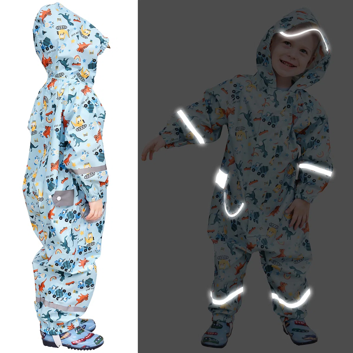 Impermeabile Pioggia Bambino Antipioggia con Cappuccio Ragazzi Tuta Portatile Jogging Tutto in Uno Poncho Giacche Impermeabili Bimbi Unisex 1-9 Anni