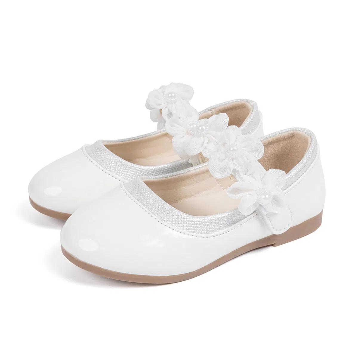 Scarpe con Tacco Principessa Eleganti Lucente Comunione Cerimonia Ballerine Bambina Tacchi Ragazza Pelle Microfibra Athena Bianco