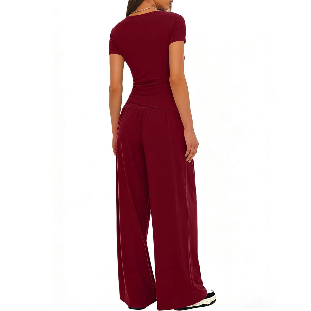 LIAMERHE Set Due Pezzi Donna Estivo Casual Manica Corta Scollo a V a Portafoglio e Pantaloni Larghi a Vita Alta con Tasche Tuta Sportiva Elegante Completo Loungewear e Abbigliamento da Casa