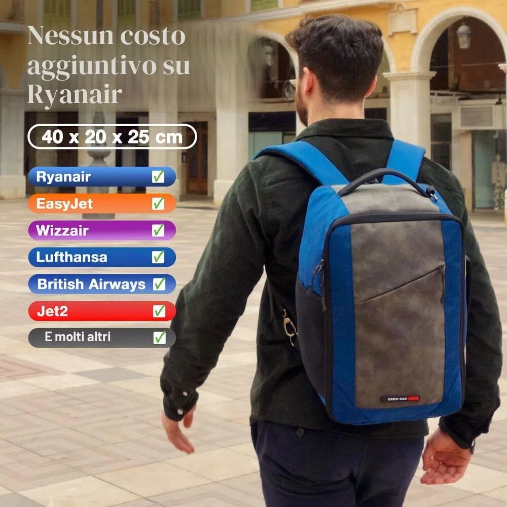 Cabin Max Zaino Viaggio, Zaino Ryanair 40x20x25, Zaini, Zaino Bagaglio a Mano 40x20x25 Ryanair, Zaino Aereo Ideale borsa per Voli Low Cost Easyjet, Wizz Air (Manhattan 20L Travel Bag)