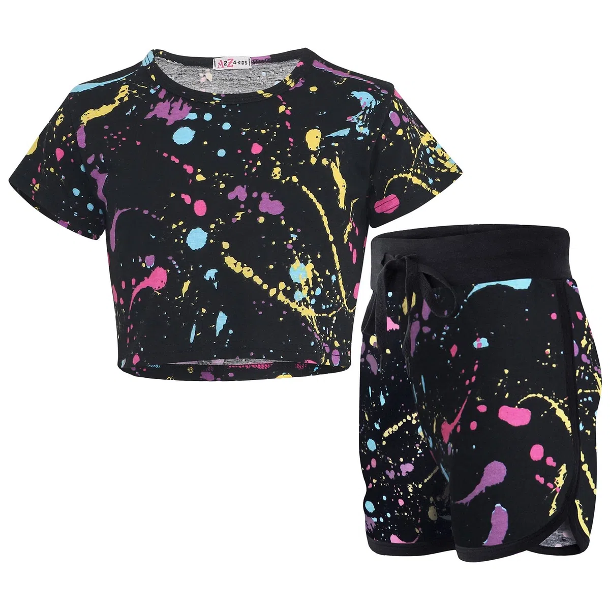 A2Z 4 Bambini Bambina Ragazzi Crop Top Pantaloncini Set Maglietta a Maniche Corte Lunghezza al Ginocchio Comodo Completo Estivo Set a Due Pezzi età 5-13 Anni