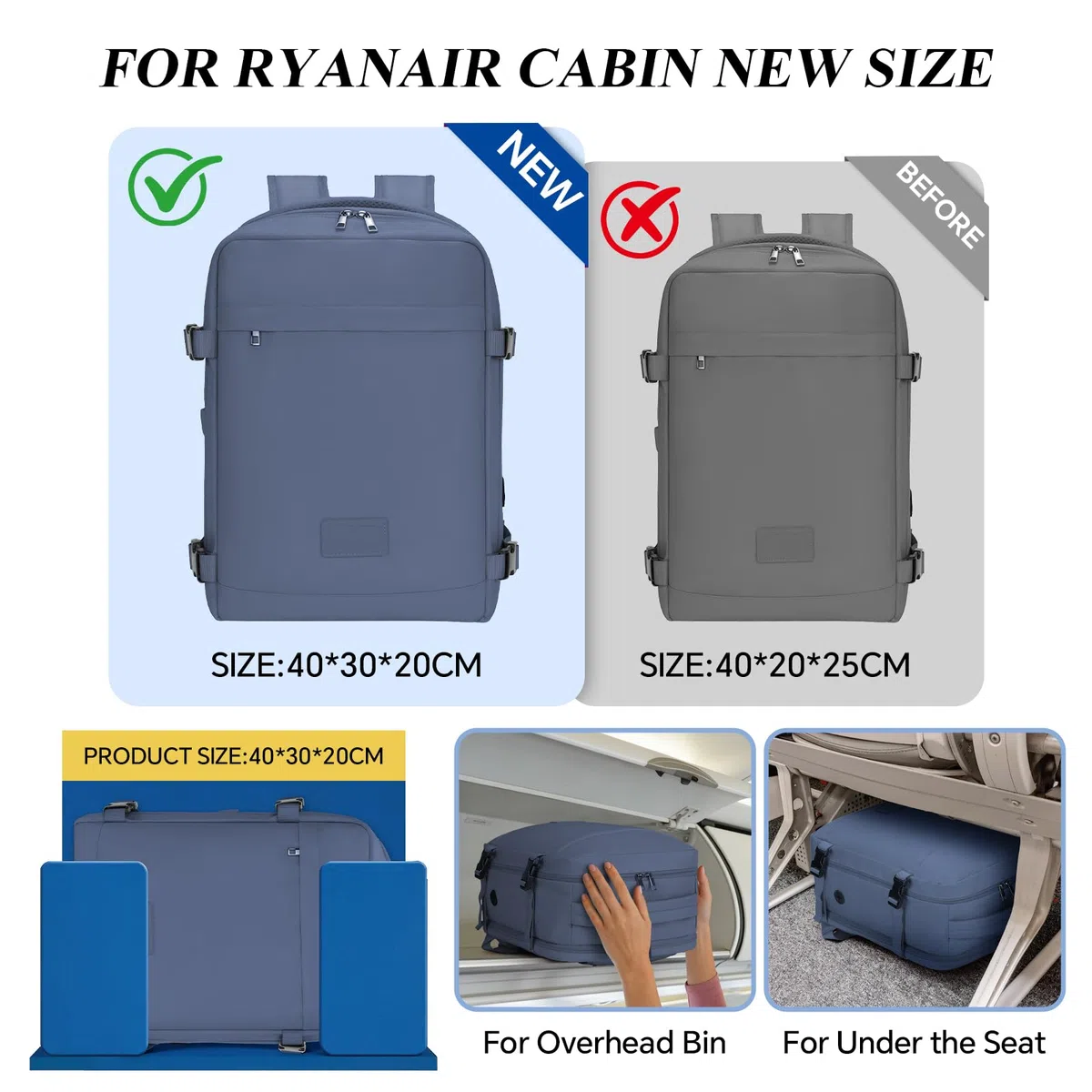 Zaino Ryanair 40x30x20, 24L Zaino da Viaggio Aereo Bagaglio a Mano Borsa da Cabina per Donna Uomo, Borse Valigia Zaini Casual per Wizz Air EasyJet