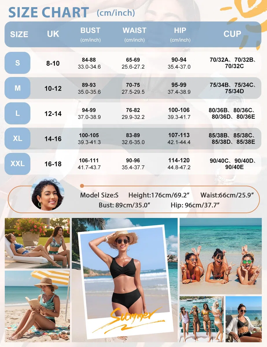 Svanco Costume Donna Due Pezzi Bikini Vita Alta, V-Apertura con Croce e Design Color Block, Costumi Bagno Curvy per Mare e Piscina
