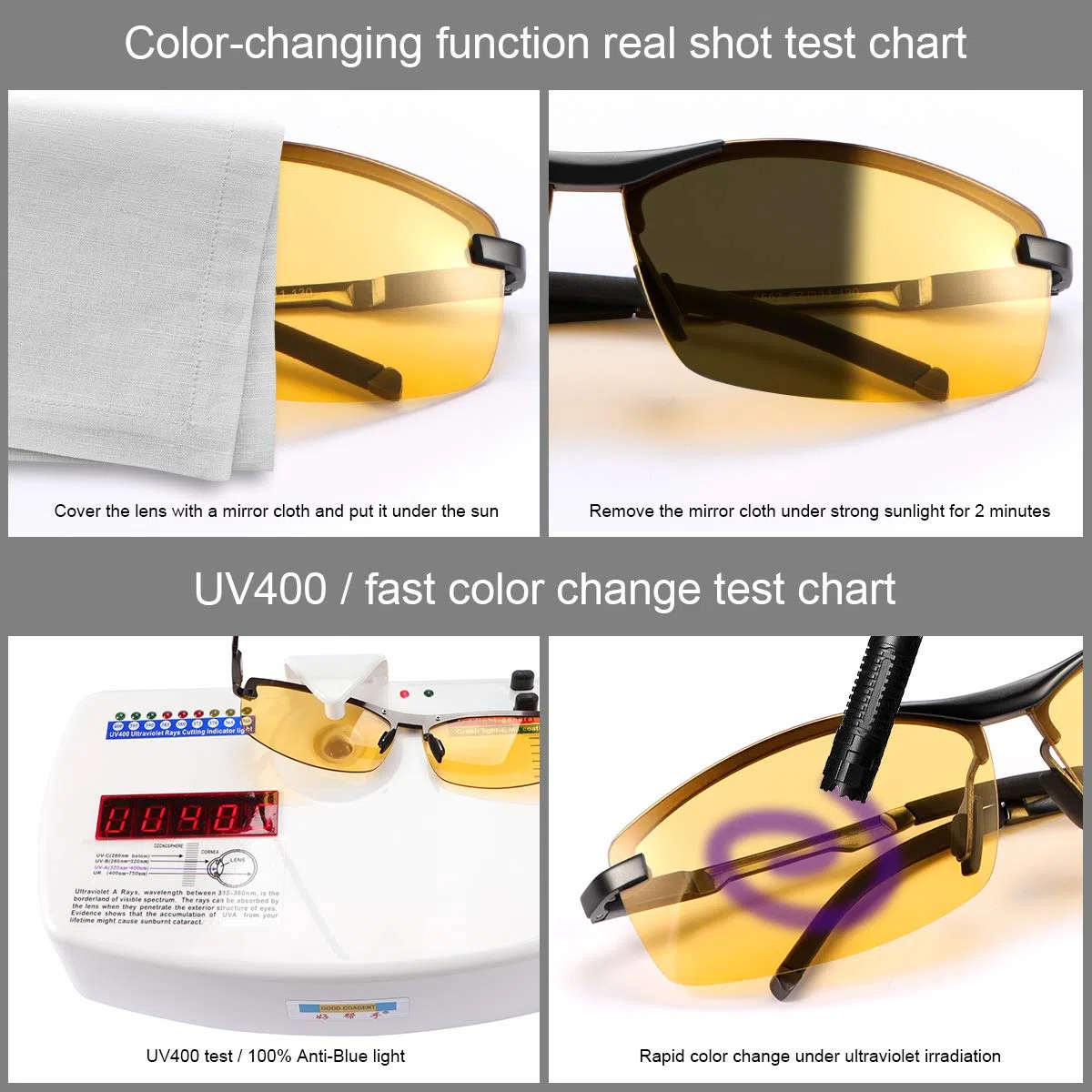 Occhiali Da Sole Polarizzati Fotocromatici Al-Mg Metallo Cornice Ultra Leggero per Uomo e Donna Protezione 100% UVA UVB Rectangular Sportivi Ciclismo Occhiali Guida Biking Golf