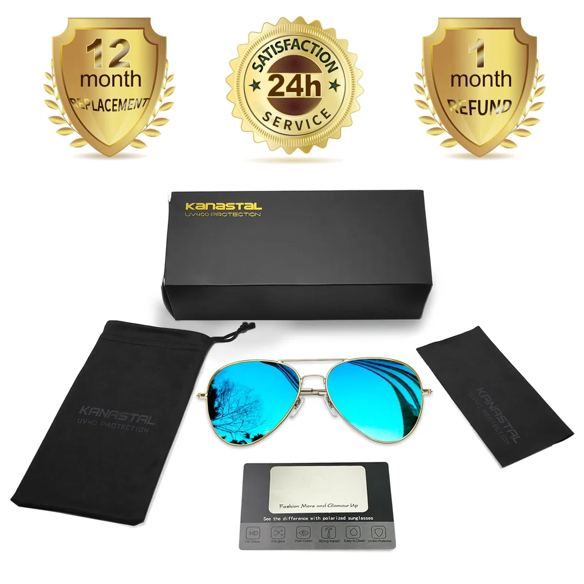 KANASTAL Occhiali da Sole Goccia Uomo Donna Polarizzati con Protezione UV400 Metallo Vintage Retrò Montatura Grande Metal Sunglasses