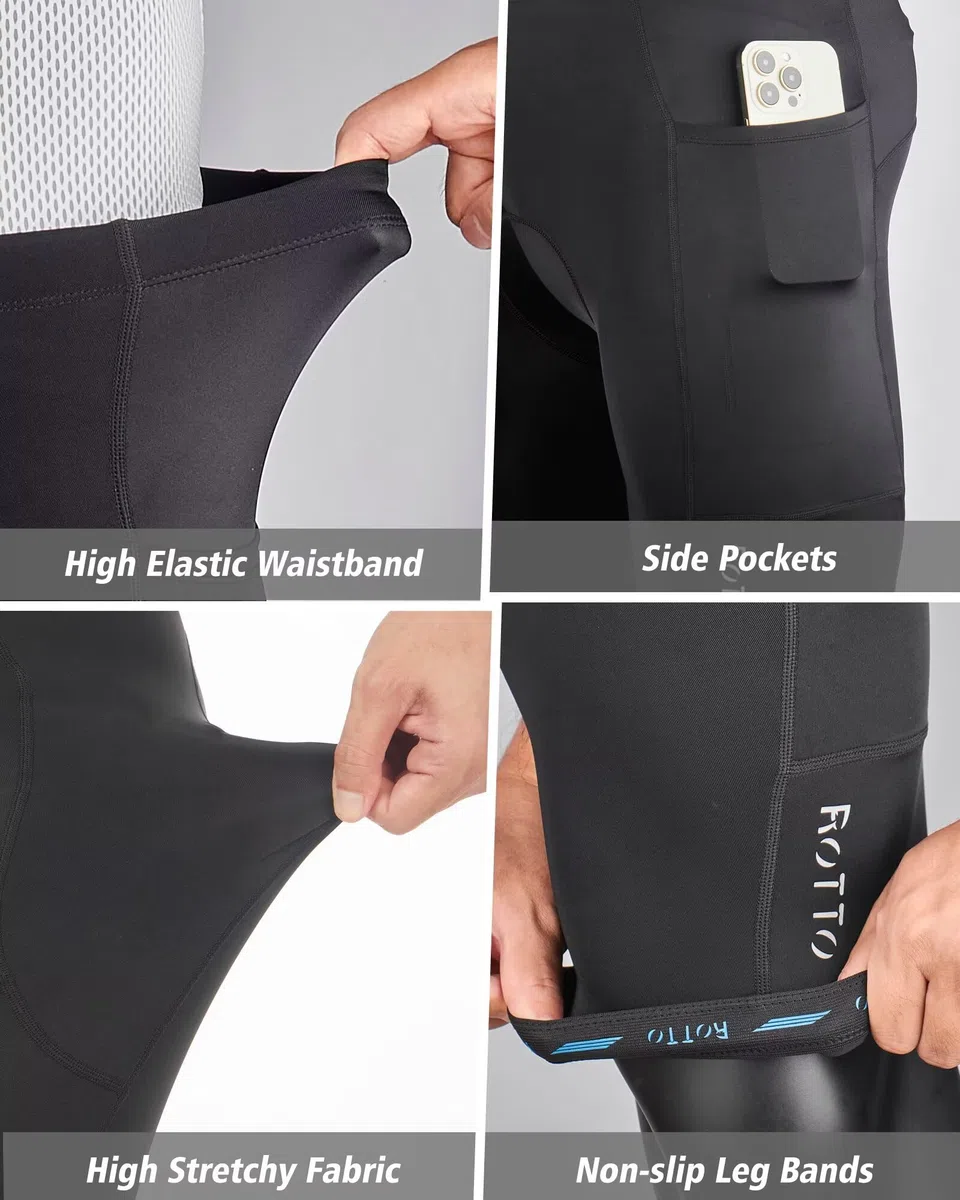ROTTO Pantaloncini Ciclismo Uomo mit Imbottiti Pantaloncini Bici con Spugna e Imbottitura in Gel con Tasche per Ciclismo su Strada MTB BMX