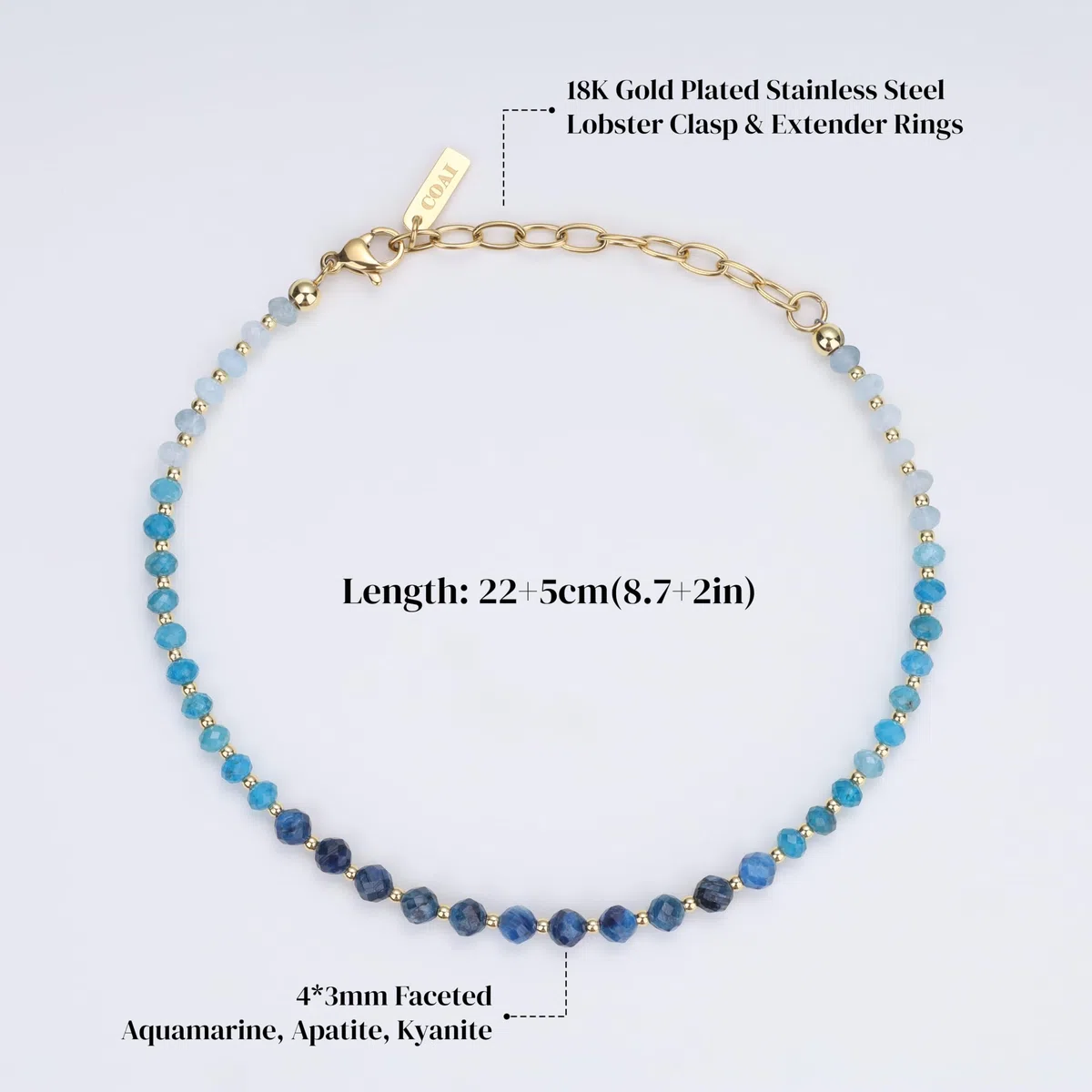 COAI Cavigliera da Donna con Perline Sfaccettate di Pietre Dure Colorate, Cavigliera Colorata da Donna in Pietra Naturale con Chiusura Regolabile