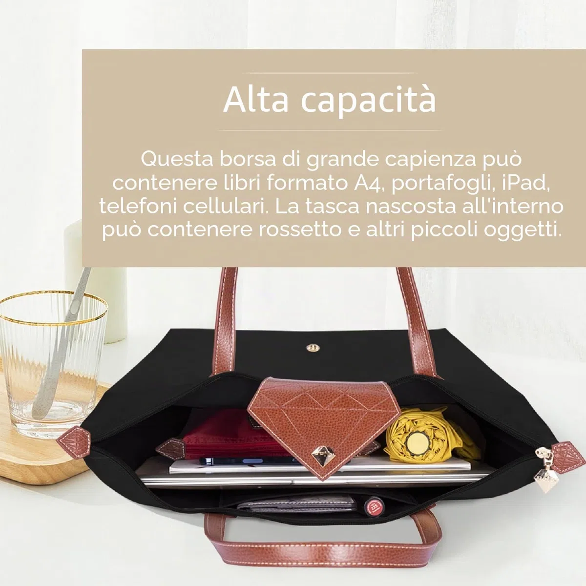 Borse Tote da Donna Borsa a Tracolla Elegante da Donna in Nylon Impermeabile Borsa con Manico Superiore Borsa da Viaggio Pieghevole da Spiaggia per Lavoro, Shopping, Grande