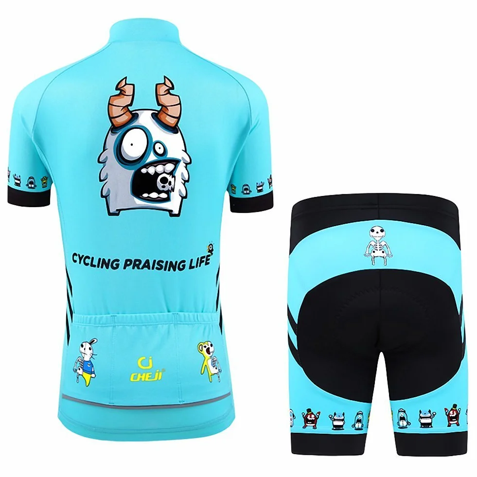 Completo da ciclismo, unisex, per bambini, composto da maglia a maniche corte + pantaloncini imbottiti)
