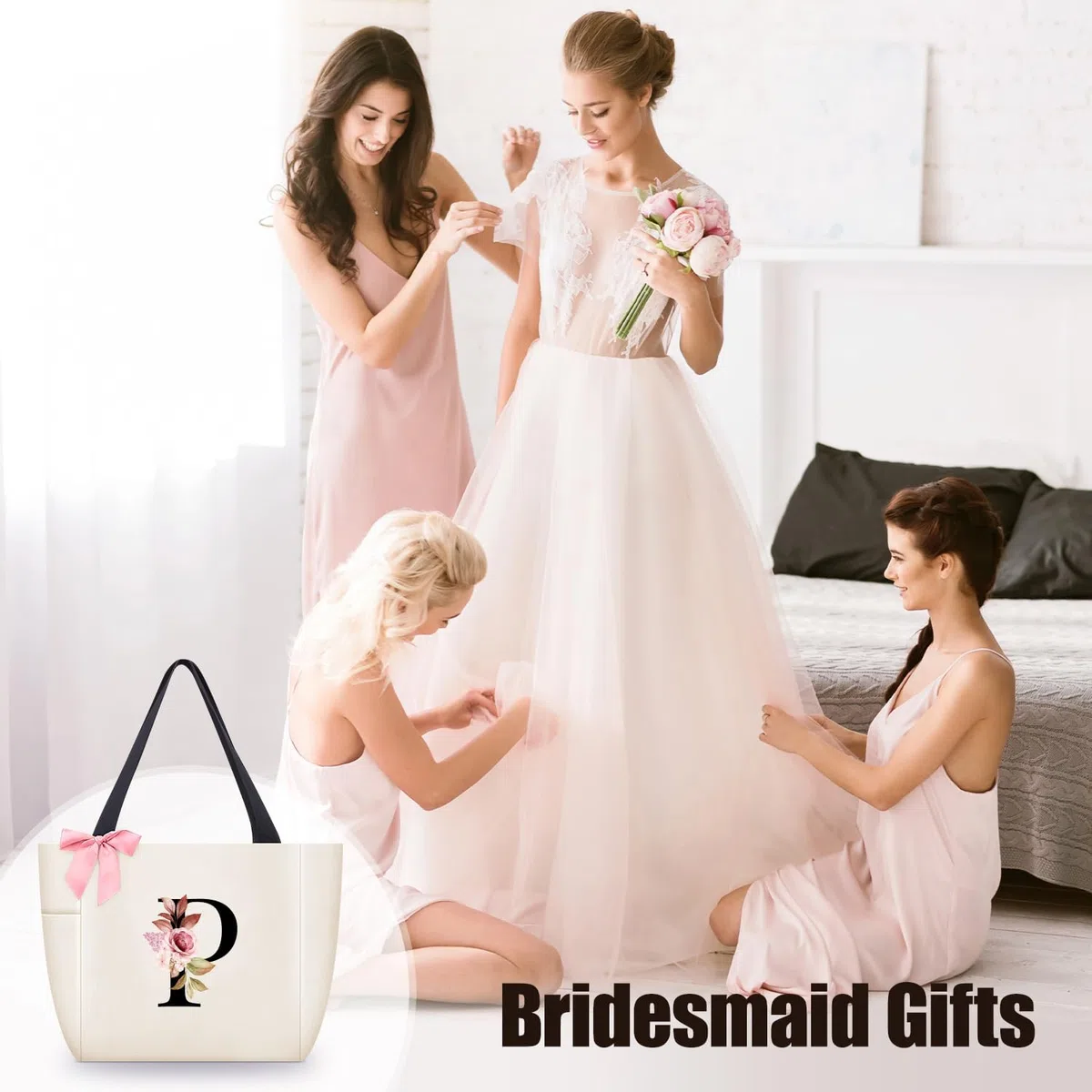 Vavabox Borsa tote personalizzata con iniziali dalla A alla Z, regalo impermeabile per donne, damigelle, mamma, insegnanti, amici
