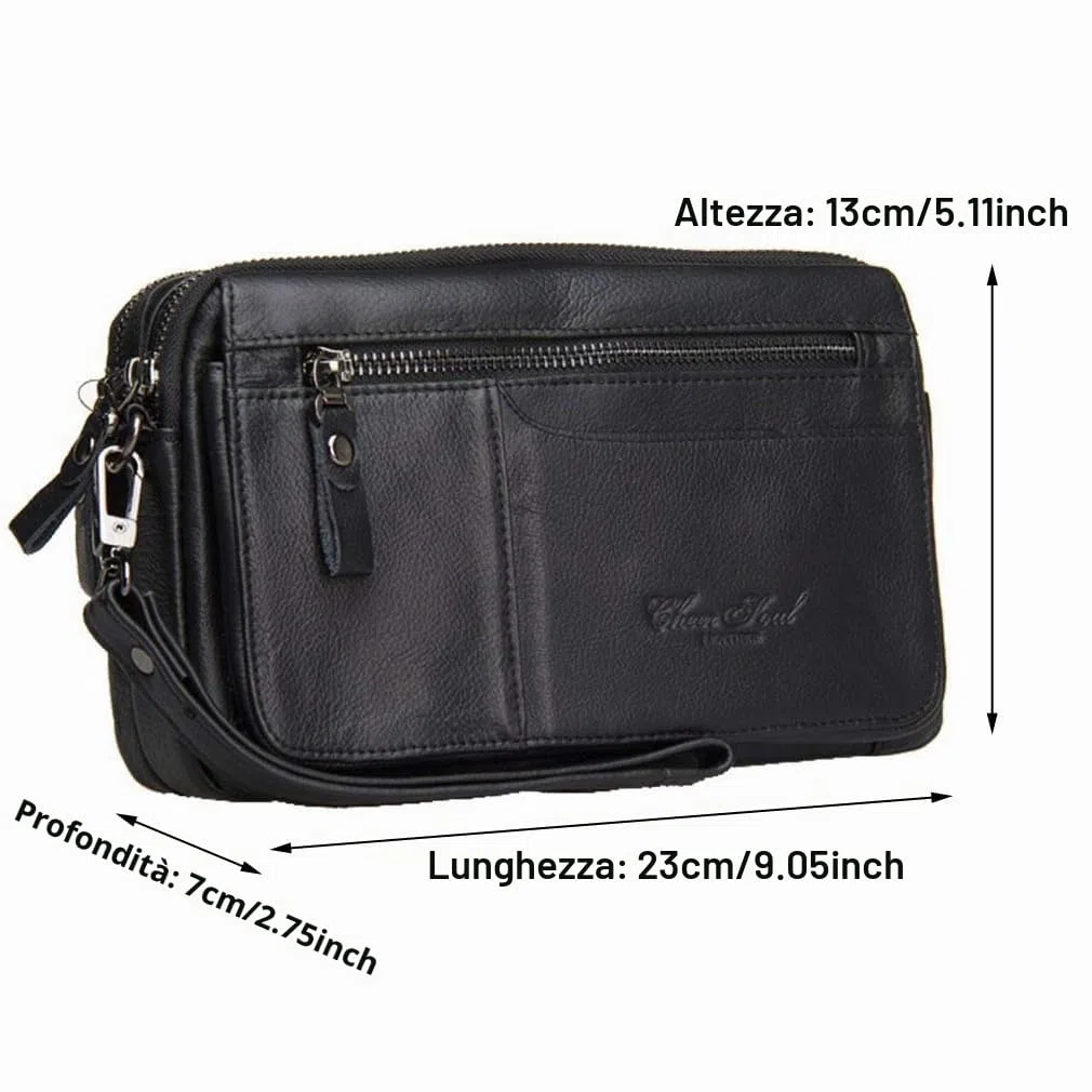 Pochette in pelle borsa da polso per uomo donna viaggi d'affari all'aperto organizzatore cinturino da polso marsupio portamonete portamonete tasca multipla porta telefono iPhone 7 Plus/8/8 Plus/X, #01
