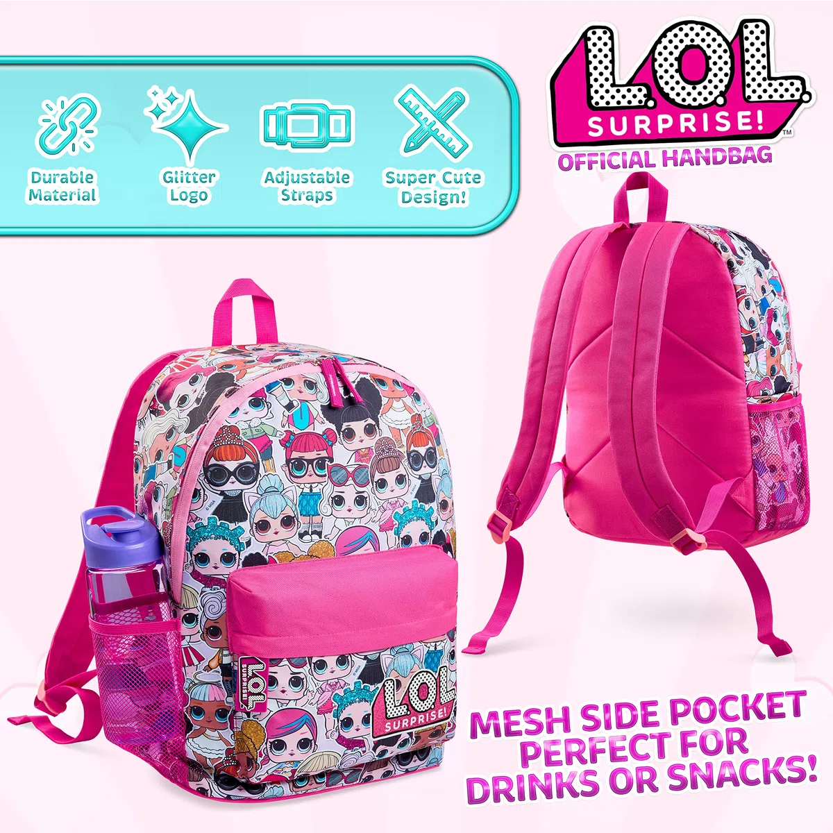 L.O.L. Surprise! Zainetto Bambina Zaino Scuola per Ragazze Zaino Scuola Elementare Bambina Cartella Scuola Tempo Libero Viaggio Accessori LOL Idea Regalo per Bambine