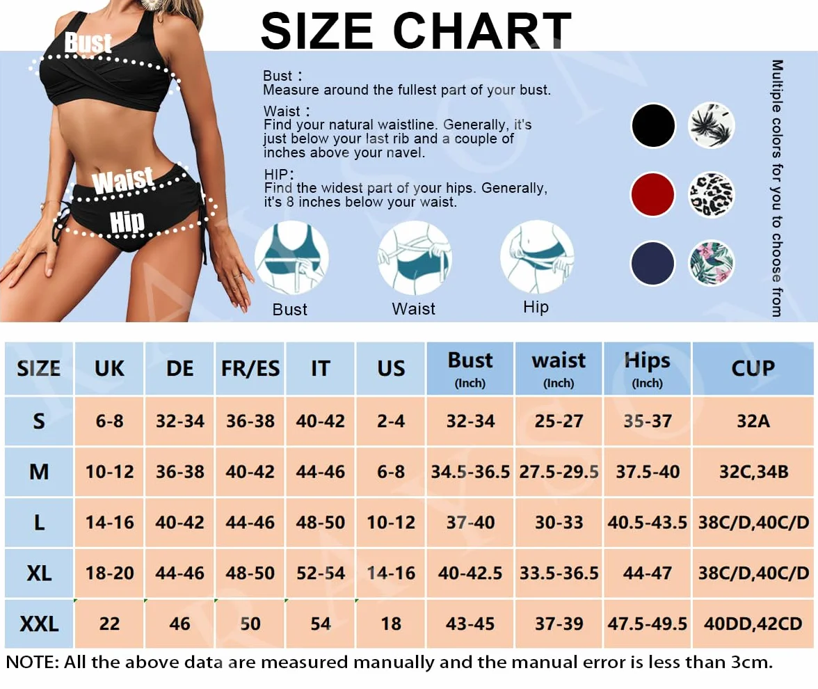 Costumi da Bagno Donna a Vita Alta Due Pezzi Bikini Set in Due Pezzi a Push Up Imbottito Reggiseno Tummy Control con Cinturino Laterale Beachwear Swimwear
