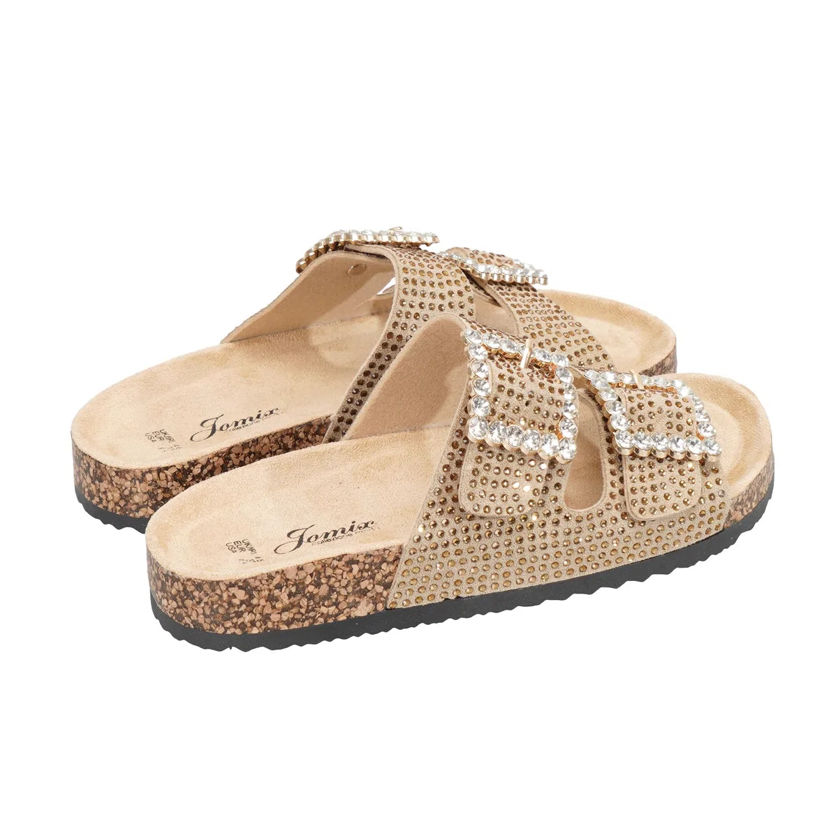 JOMIX Ciabatte Donna Estate Sandali Glitterate con Fibbia Strass Pantofole con Suola in Sughero Comode Antiscivolo per Vacanze e Passeggiate Casual Beach