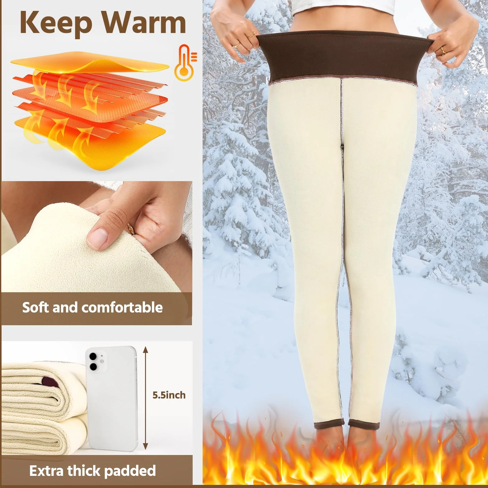 Voqeen Leggins Felpati Donna Leggings Elastici Morbido Invernali Termici Donna Collant Felpati Termiche a Vita Alta