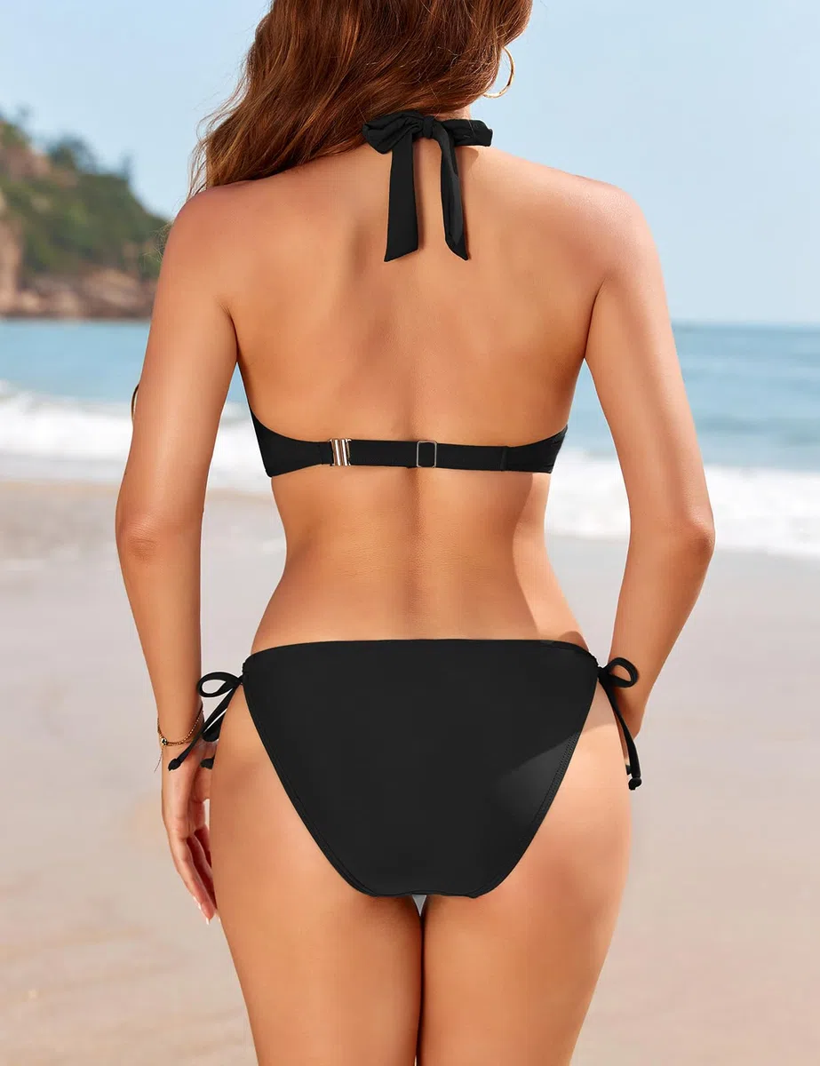 Costume Donna Due Pezzi Costumi da Bagno Halter Bikini Mare Reggiseno Push Up Sexy Beachwear Vita Alta Regolabili Swimsuit Tankini Swimwear