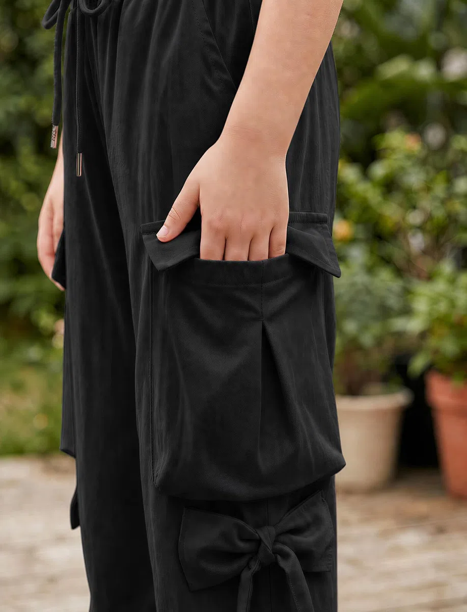 JiAmy Pantaloni cargo larghi da ragazza, con fiocco, elastico in vita, gamba larga, traspiranti, Y2K, estivi, casual, per danza, scuola, gioco, 5-14 anni