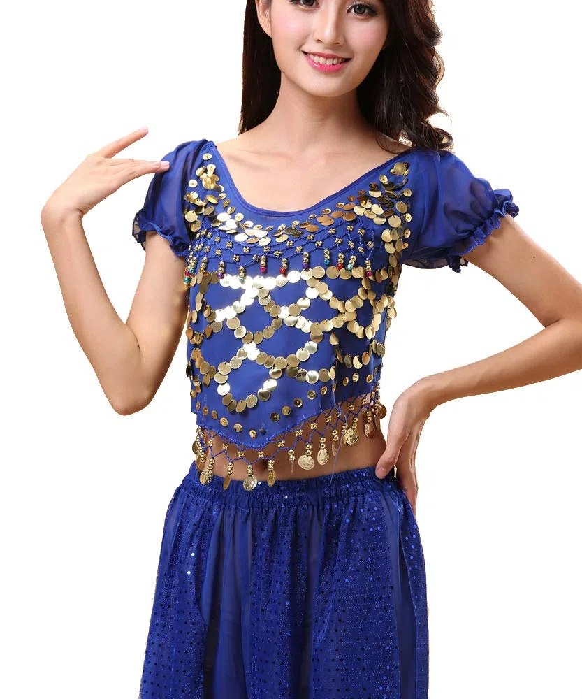 Completo da 2 Pezzi in Costume da Danza del Ventre a Tema Indiano di Bollywood per Donne con Top e Pantaloni (150-170cm, 30-60kg)