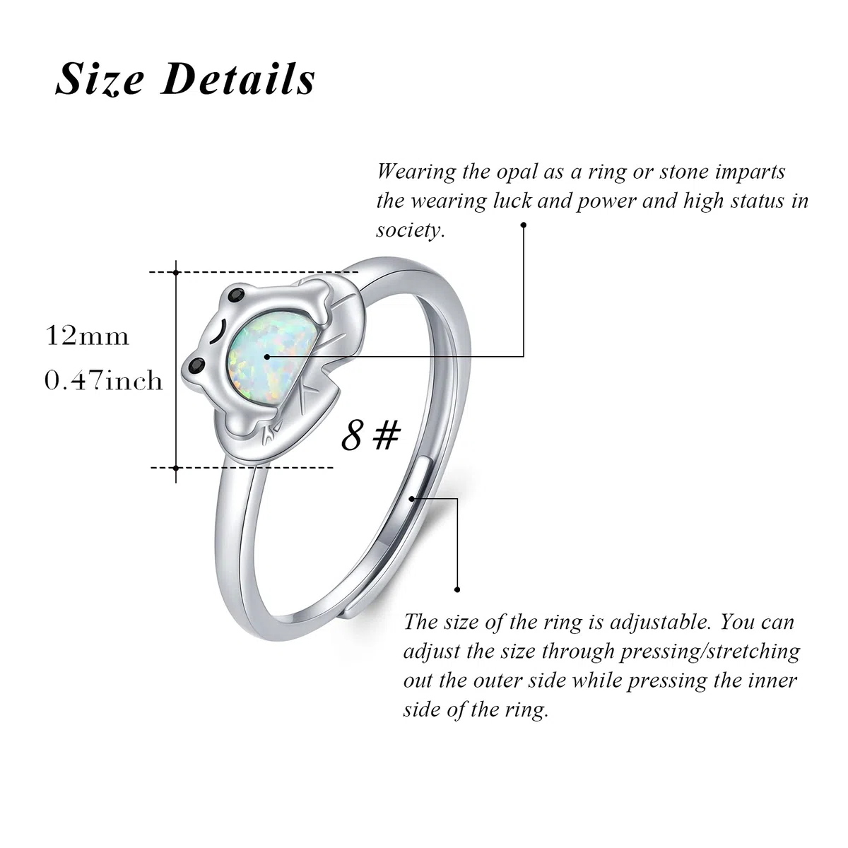 Anello rana donna 925 argento opale anello aperto regolabile anelli animali carini gioielli opale rana per ragazze bambini ragazzo