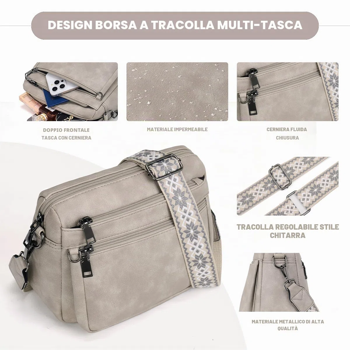 MUIIKOLA Borsa a tracolla da donna, borsa a tracolla da donna, in pelle, morbida e larga