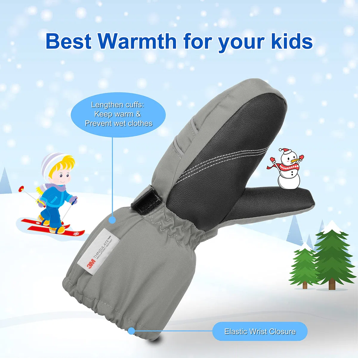 BQA Guanti Neve Bimbo Guanti Sci Bimba Guanti Bambino Guanti Sci Bambina Guanti da sci per Snowboard bambini 2-8 Anni Ragazzi e Ragazze