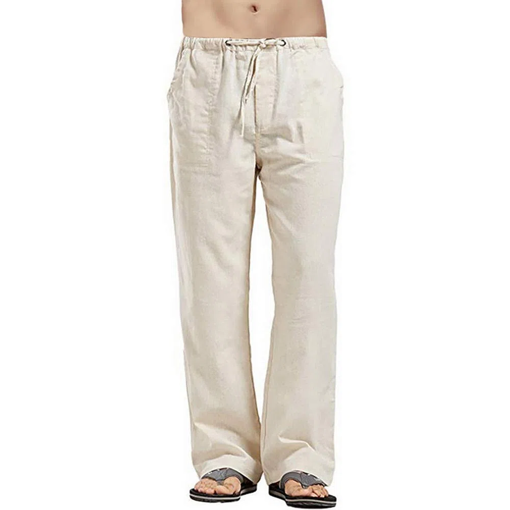 Vanvene - Pantaloni da uomo in lino, vestibilità ampia, casual, leggeri, con coulisse, da spiaggia e da yoga