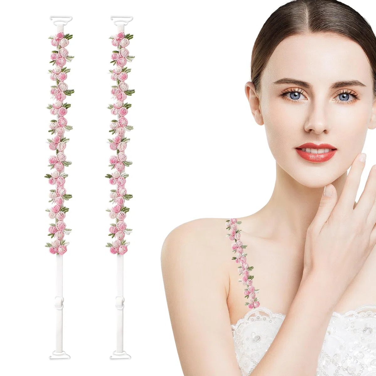 Naapesi 1 Paio di Spalline per Reggiseno Detacchabili a Pizzo Florale | Regolabili, Antiscivolo & Eleganti | Perfette per Vesti a Spalle Nude e Top Estivi