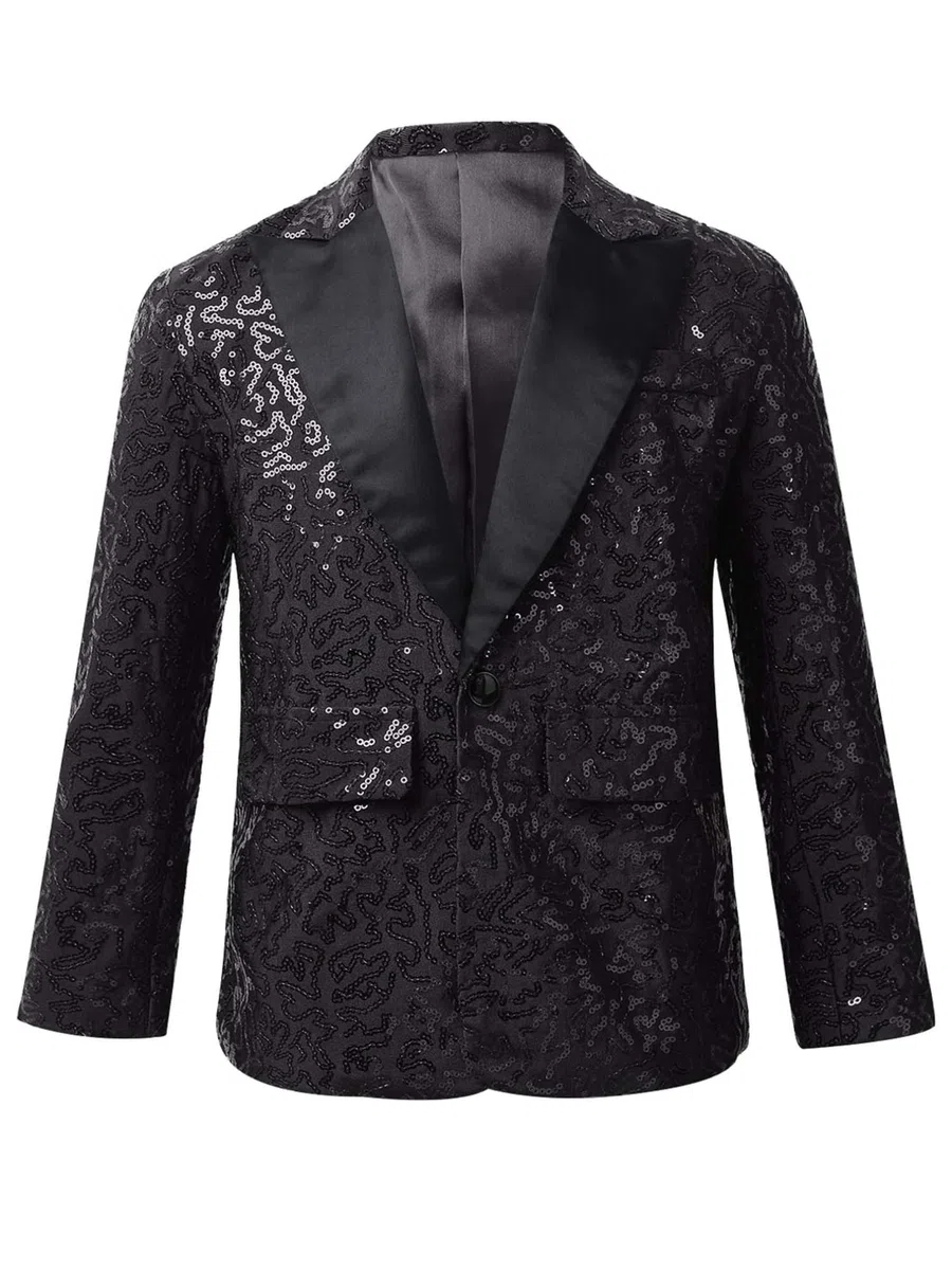 Agoky Blazer Elegante per Bambini Ragazzi Tuxedo Smoking Giacca da Cerimonia con Paillettes Cappotto Formale Slim Fit Suit Top da Battesimo Comunione Partito