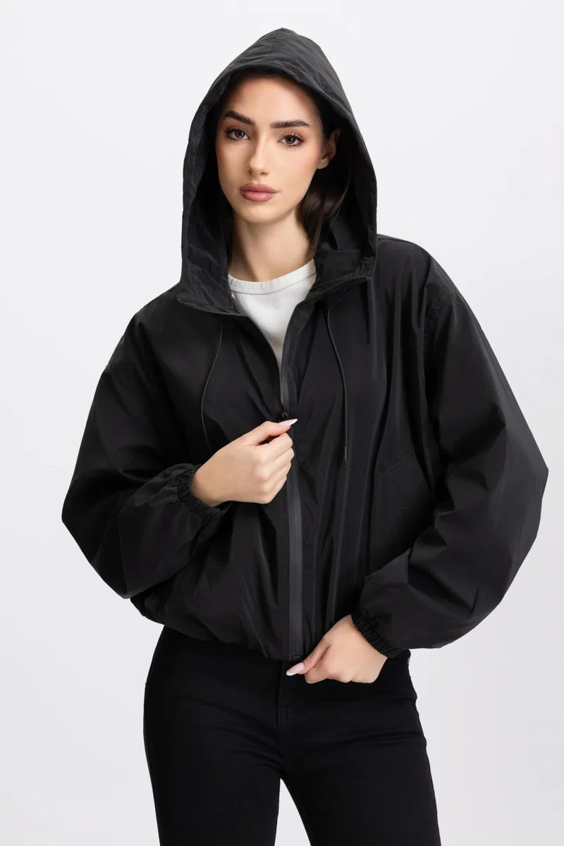 Giacca Donna Primaverile Bomber Impermeabile e Antivento, Giubbotto Corto con Cappuccio, Windbreaker Moda Casual