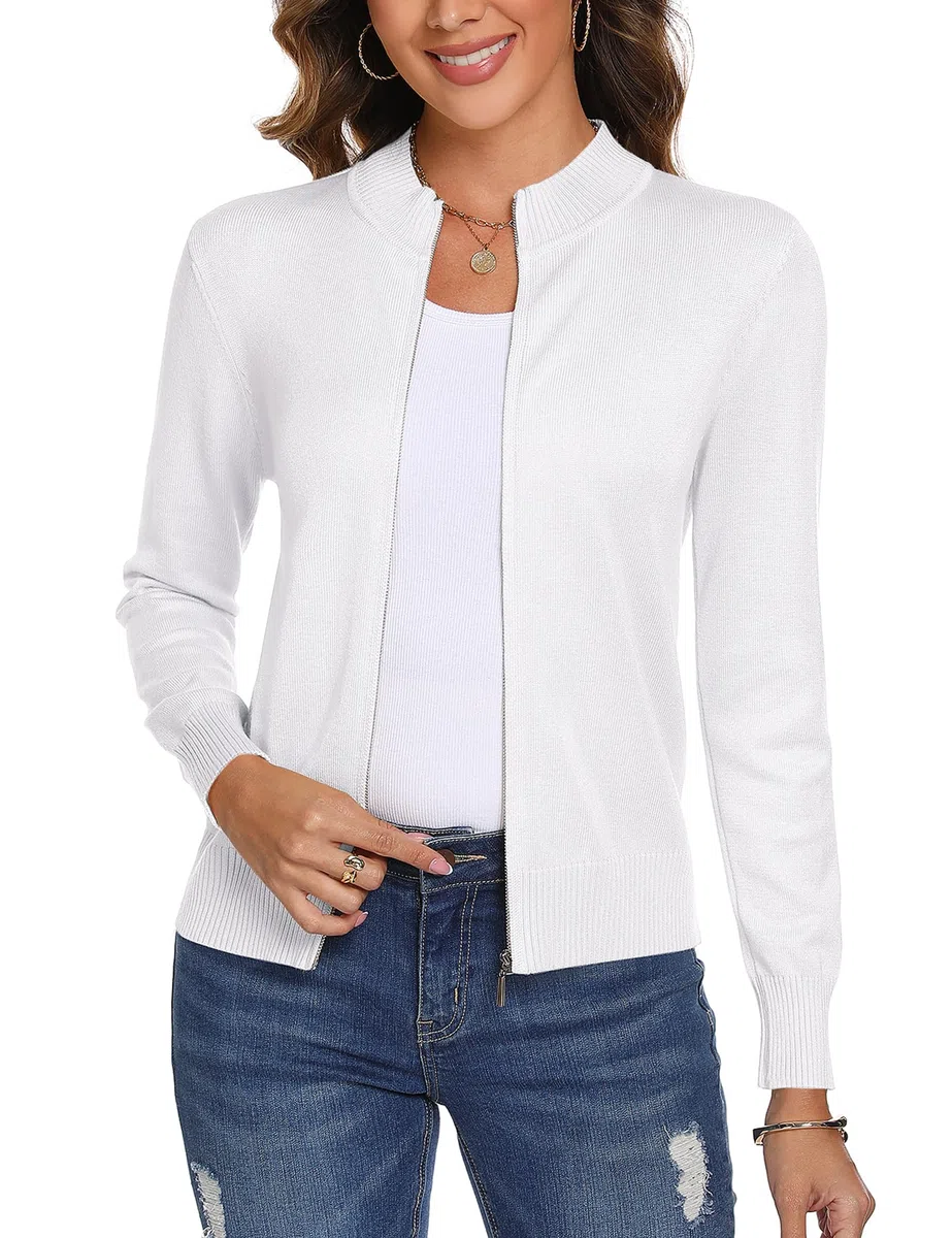 Aottori Cardigan Donna con Zip Maglione Cerniera Leggero Giacca in Maglia Elegante Golfino a Maniche Lunghe Pullover Aperta Casual per Primavera Autunno Invernale