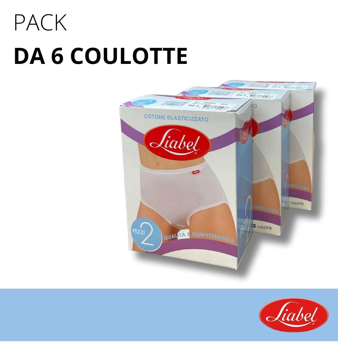 Intimitaly Liabel - (Pacco da 6) Mutande da Donna in Cotone Vita Alta - Slip Donna Cotone Colori Nero o Bianche - Culotte da Donna - D55