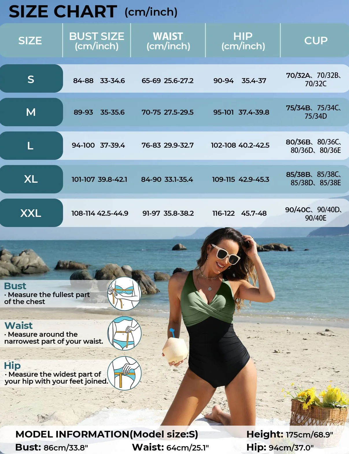 heekpek Costume da Bagno Donna Intero Curvy Scollo a V Push Up Imbottito Costumi da Bagno Vita Alta Incrocio Frontale Costumi Donna Mare Swimsuit