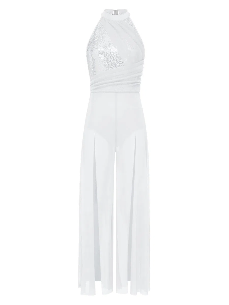 CHICTRY Abito da Pattinaggio Artistico Donna Paillettes Body Danza Classica con Gonna Lunga Body da Balletto Senza Manica Vestito da Ballo Latino Dancewear