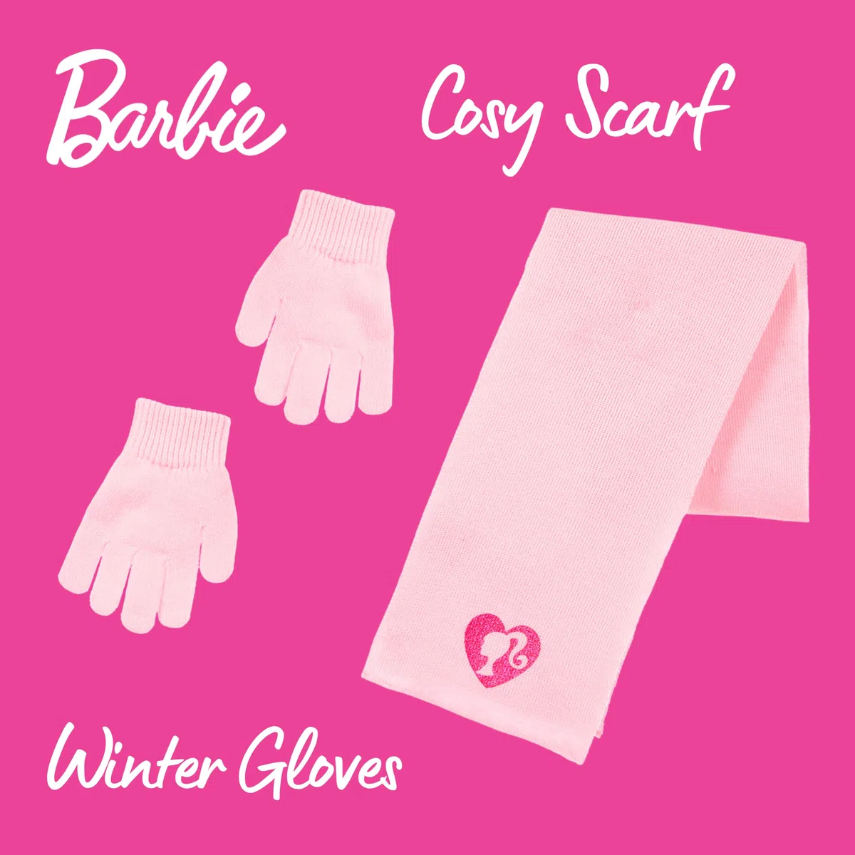 Barbie Cappello, Sciarpa, Guanti e Paraorecchie per Ragazze, Berretto Invernale per Bambina Design Scintillante, Regalo per Bambine