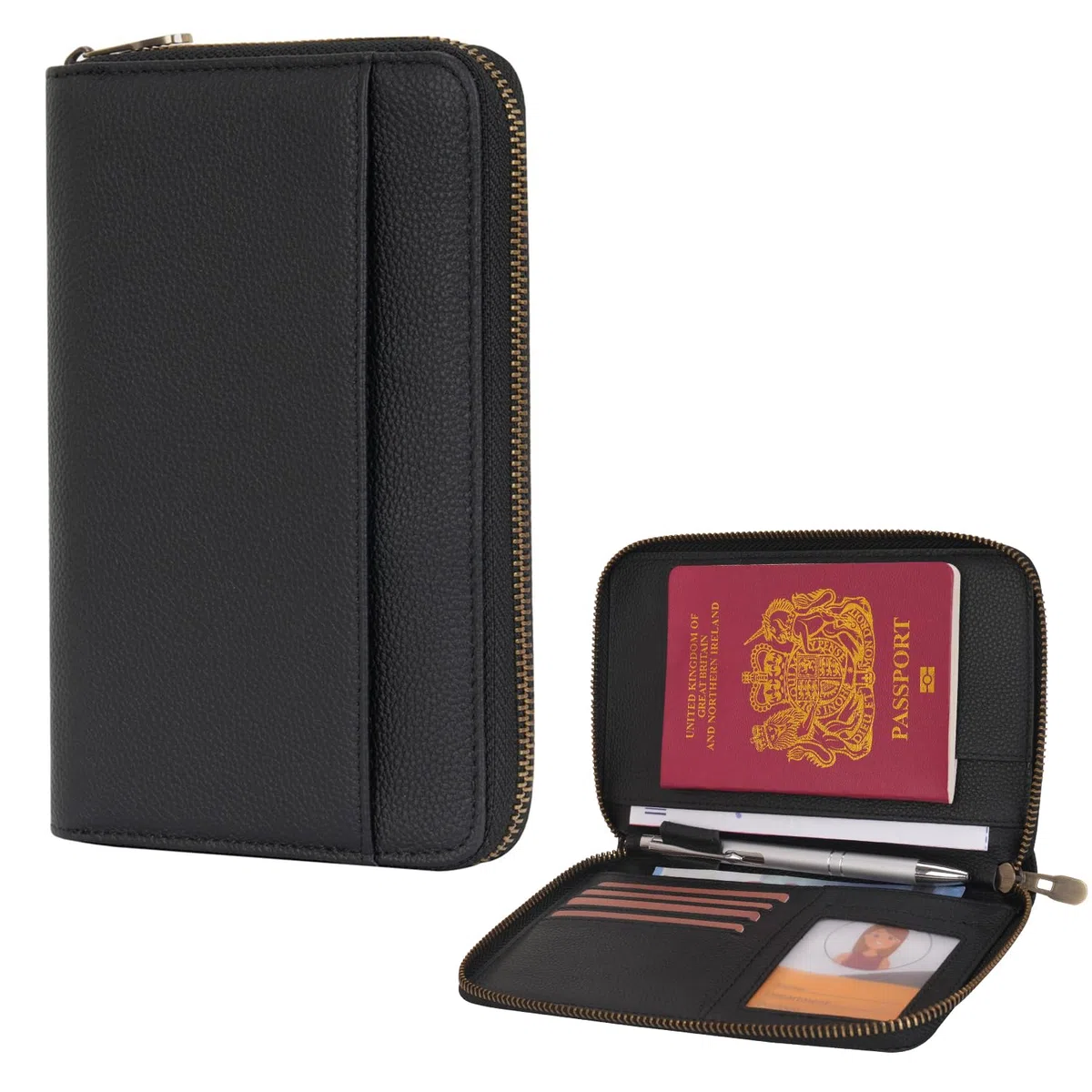 WASON Portafoglio Passaporto da Viaggio in Pelle con Cerniera Protezione RFID, Custodia Passaporto con Scomparti per Carte, Contanti, Carta d'Identità, Carta d'Imbarco e Biglietti (Nero)