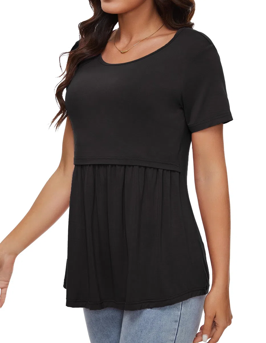 Sosolism Maglietta da Allattamento Carina Estate Maniche Corte T-Shirt per Poppata Top Fluttuante per Donne Post-Parto