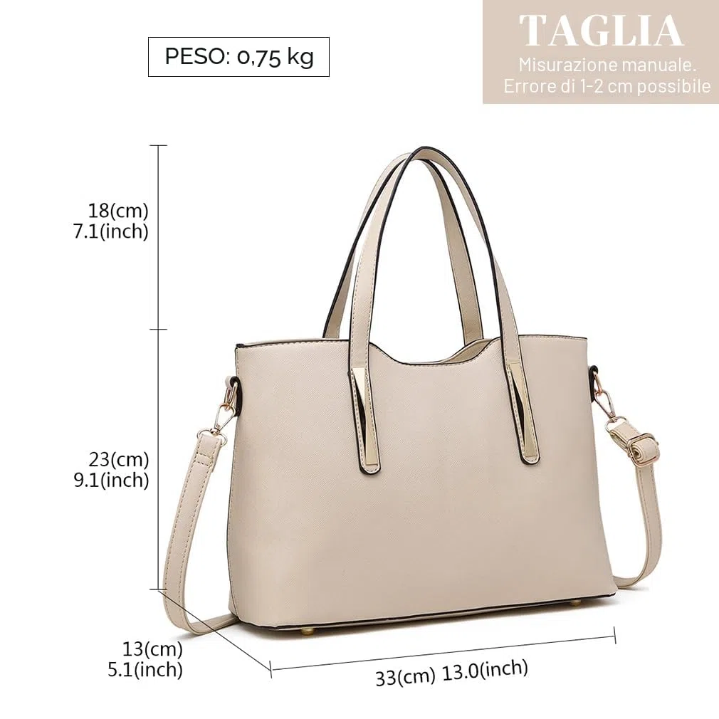 Miss Lulu Borsa Università Donna Nero Grande, Borsa a Mano 2/3/4 Set Tote Bag Impermeabile PU Pelle,Borse a Spalla Tracolla Donne per Shopping Scuola Viaggio