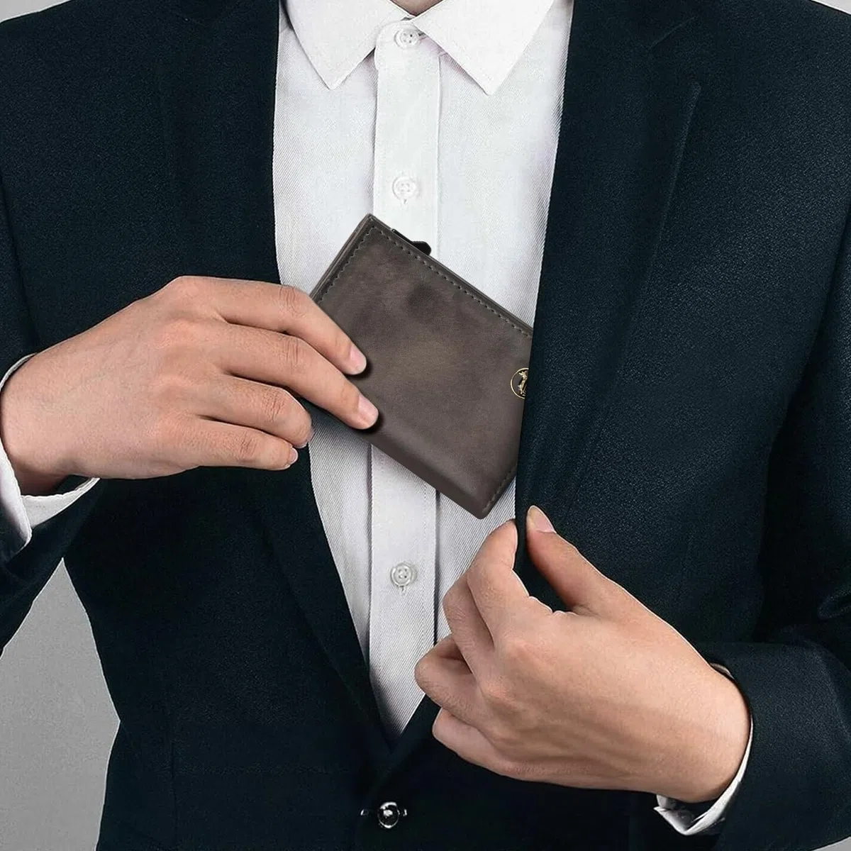 Fa.Volmer Porta carte con portamonete in vera pelle per uomo e donna | 11 carte | protezione RFID | Portafoglio VO44 (Basalt Grey, piccolo scomparto per monete)