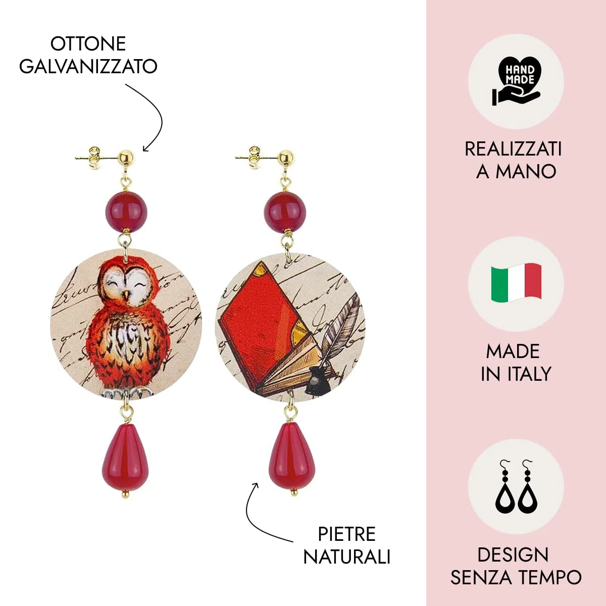 Lebole Orecchini Donna, Orecchini Donna Pendenti Eleganti e Leggeri, in Ottone Galvanizzato Oro con Pietre Naturali, Gioielli Artigianali Made in Italy, Regalo Donna dal Design Esclusivo