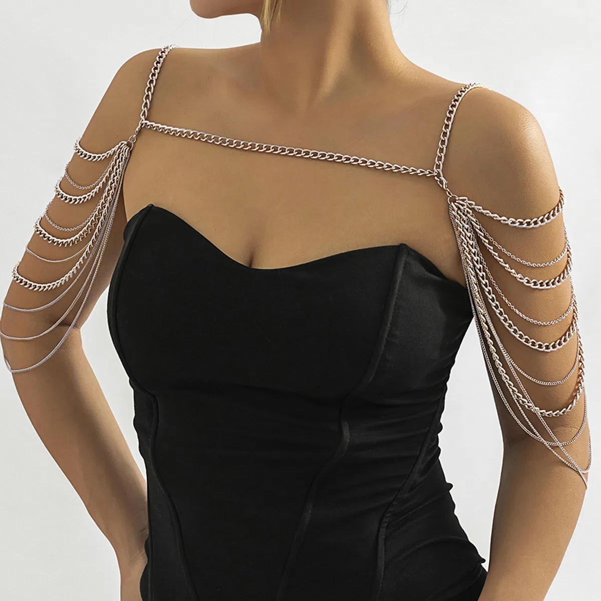 NICENEEDED Catena per Il Corpo della Spalla, Catene di Gioielli per Il Corpo con Collana Bikini Multistrato, Catene per Imbracatura per Il Corpo del Reggiseno Punk da Spiaggia per Donna