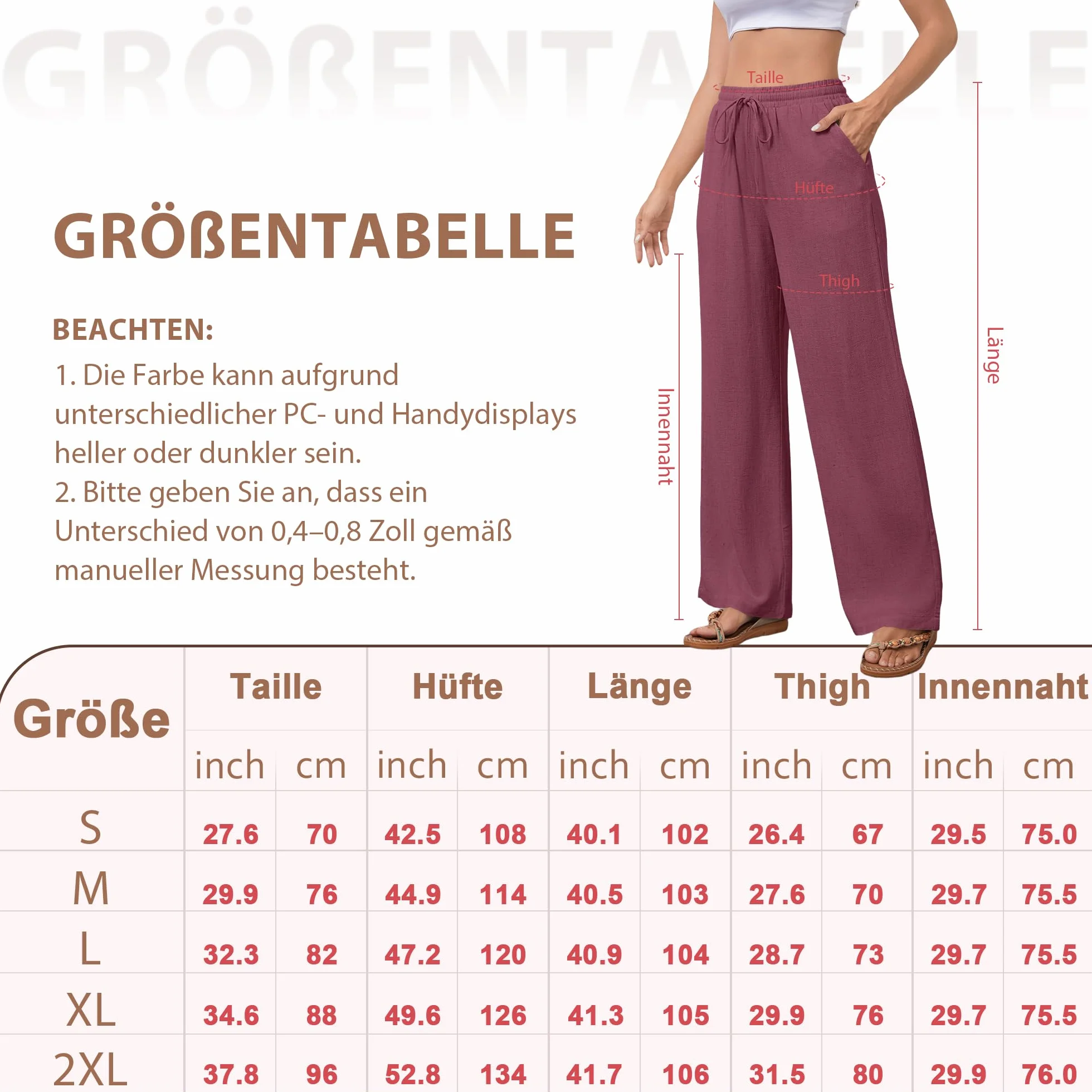 NONSAR Pantaloni da Donna in Cotone per Il Tempo Libero con Coulisse in Lino Elasticizzati Casual vestibilità Larga con Tasche Leggeri Tinta Unita