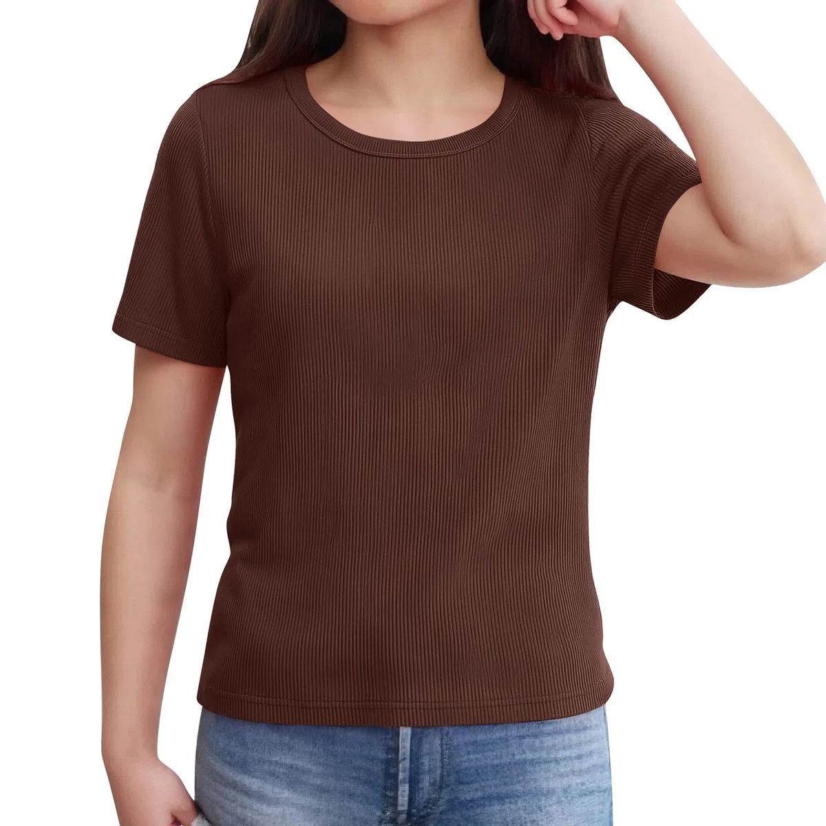 Maglietta Bambina Magliette Intime Unita T Shirt Marrone Bambina Slim 12 Anni Maglia Color Carne Top Elasticizzata Tshirt A Maniche Corte Comoda Shirt Abbigliamento per La Casa