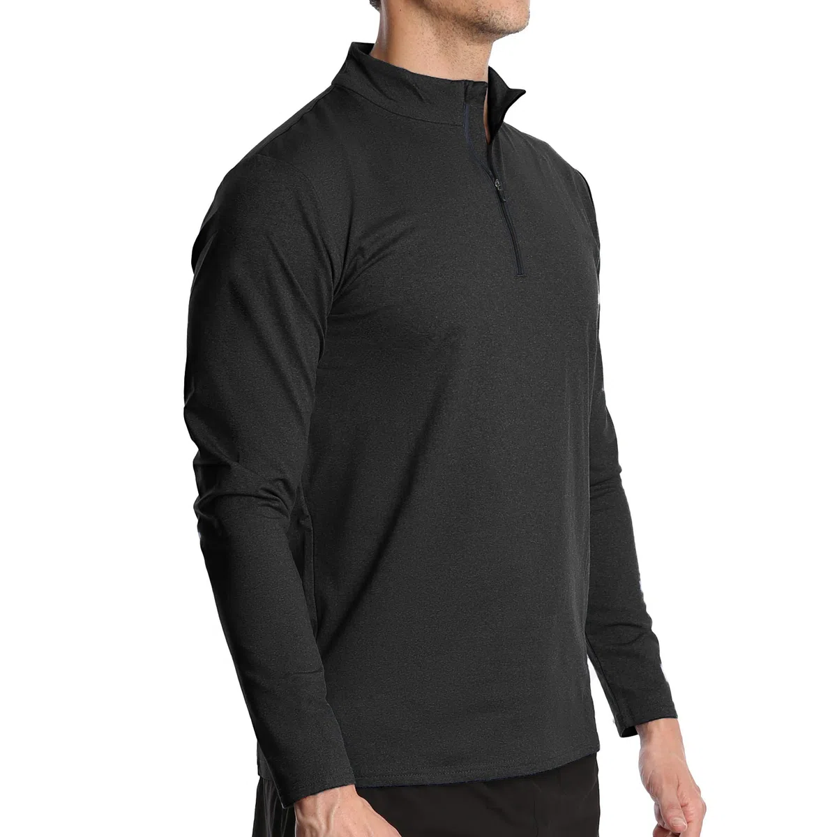 Maglietta sportiva a maniche lunghe da uomo con cerniera a 1/4 casual da palestra in esecuzione ad asciugatura rapida polo all'aperto calda escursionismo pesca top