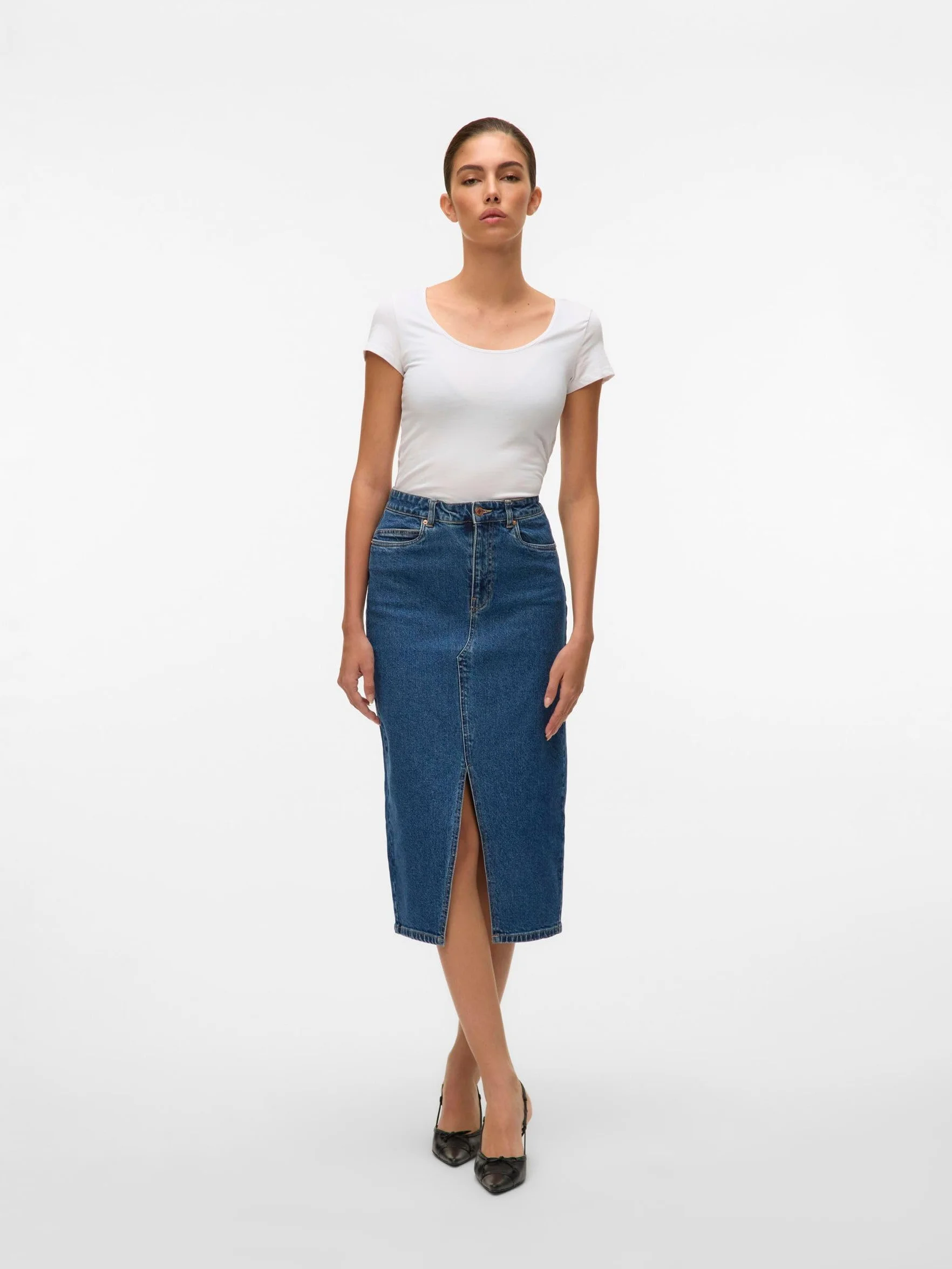 VERO MODA Denim Skirt VMVERI High Waist Midi Skirt