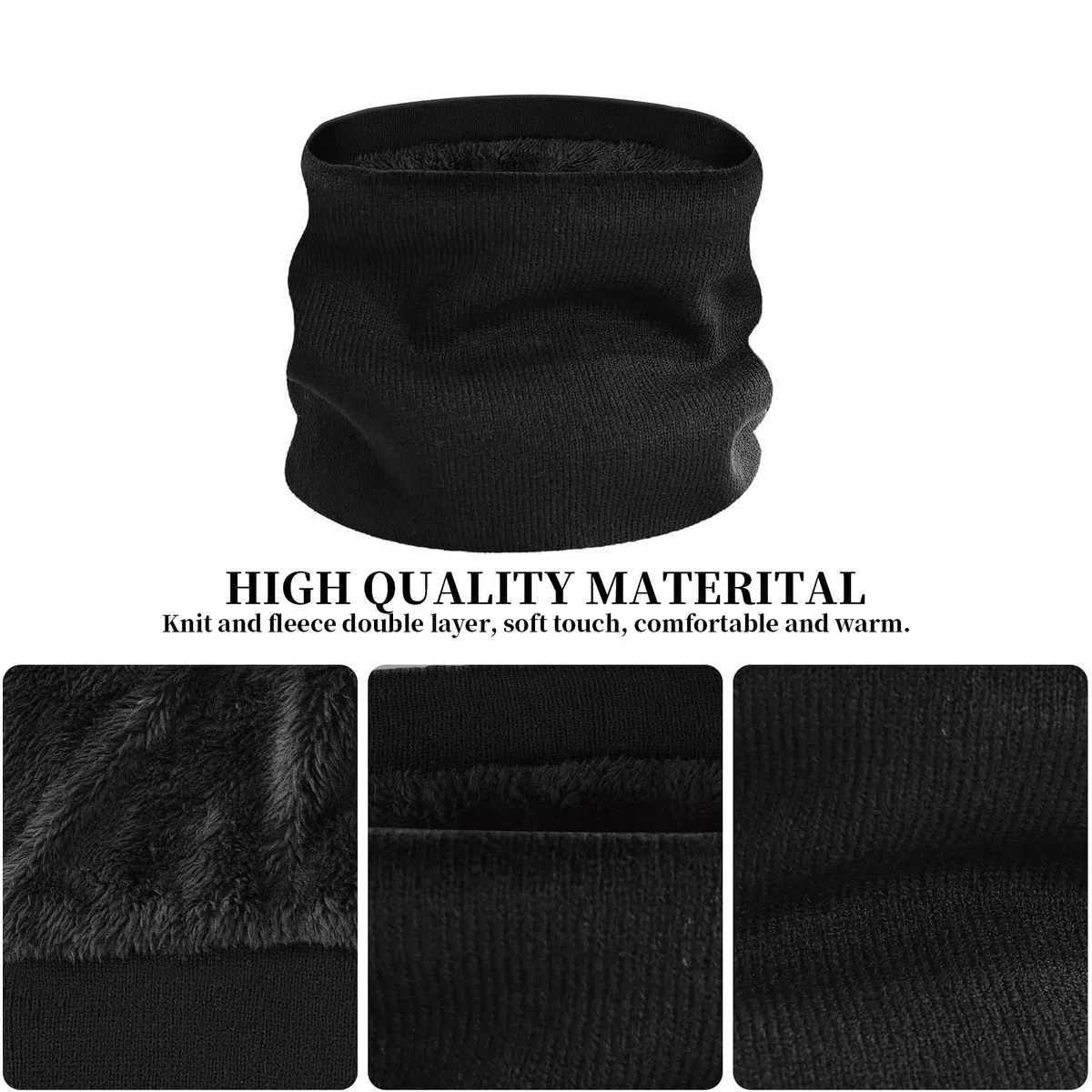 Cappello Sciarpa Guanti Set per Uomo Donna, Invernale Beanie Berretto in Maglia Scaldacollo Sciarpa con Fodera in Pile e Guanti Touch Screen (Nero)