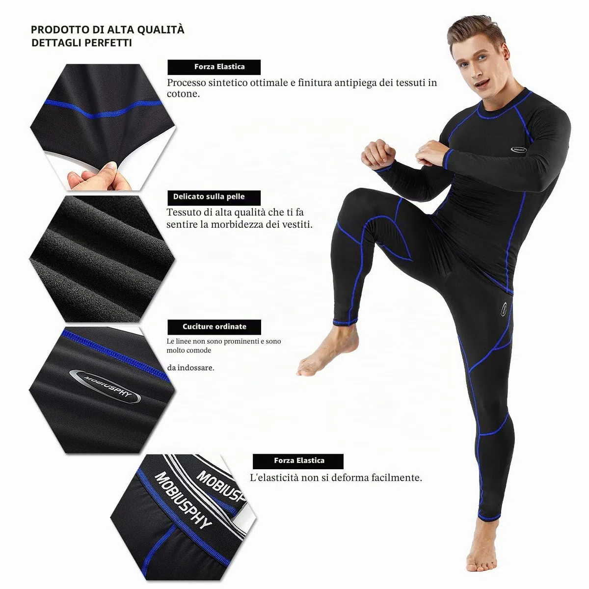 MOBIUSPHY Biancheria Intima Termica Uomo Biancheria Funzionale Uomo con Funzione Quick Dry Sportiva Set di Biancheria Intima Base Layer Traspirante Riscaldante per attività