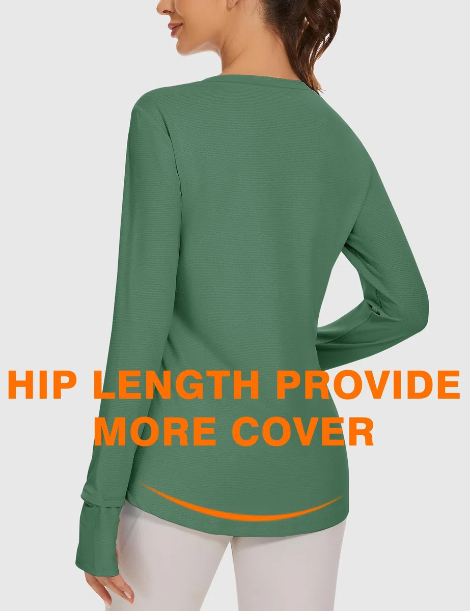 IECCP Camicetta Sportiva da Donna, a Maniche Lunghe, UPF 50+, Protezione dai Raggi UV, Maglietta a Maniche Lunghe, vestibilità Sottile, con Foro per Il Pollice, rashguards