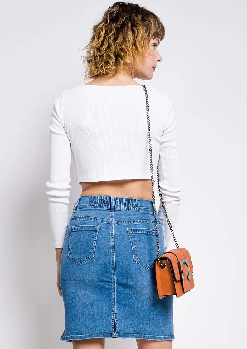 Van Der Rich ® - Gonna di Jeans al Ginocchio con Elastico in Vita - Donna